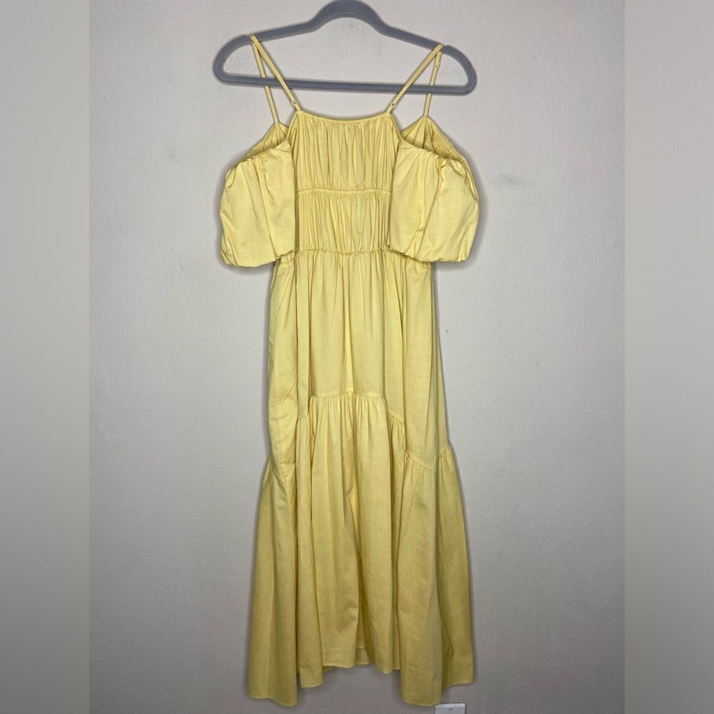 Vince Draped Midi Yellow Dress Cold-Shoulder Tiered Size 0 - Picture 16 of 16